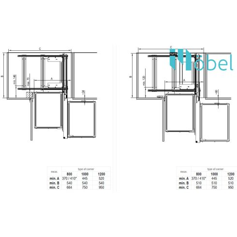 REJS CLASSICLine CORNER COMFORT kamravasalat sarokszekrénybe, 1000 mm, grafit, bal