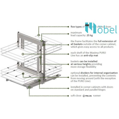 REJS CLASSICLine CORNER COMFORT kamravasalat sarokszekrénybe, 1000 mm, grafit, bal