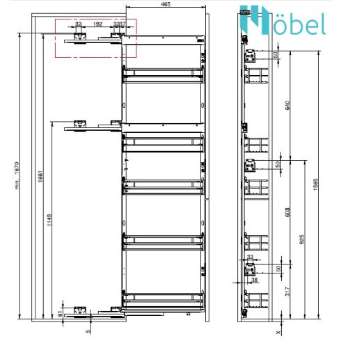 REJS MAXIMA CLASSICLine MAXI oldalszerelésű kamravasalat , 150 mm, króm, bal