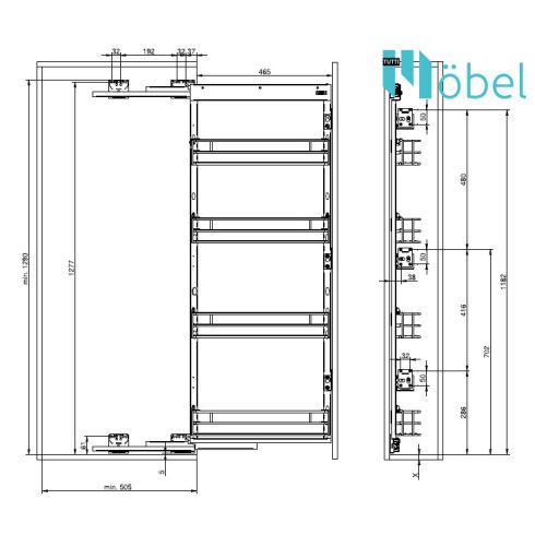 REJS MAXIMA CLASSICLine MIDI oldalszerelésű kamravasalat , 150 mm, grafit, bal